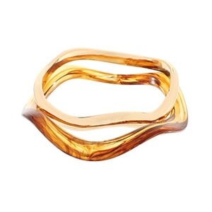 2 Row Wavy Tortoise & Metal Bangle Bracelet